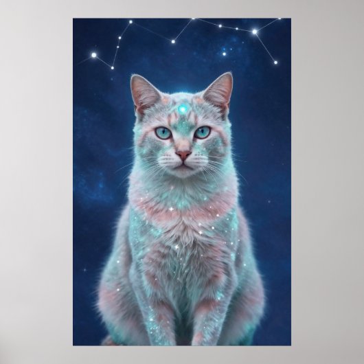 Cosmic Cat Constellation Galaxy Art Poster ポスター (正面)