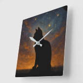 Cosmic Cat Silhouette スクエア壁時計 (傾斜)