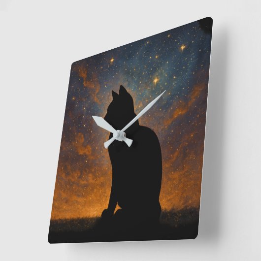 Cosmic Cat Silhouette スクエア壁時計 (傾斜)