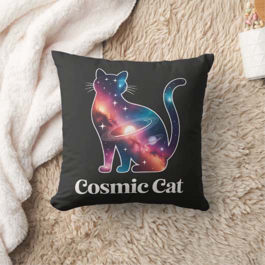 Cosmic Cat Silhouette Galaxy Space Stars Celestial クッション (ブランケット)