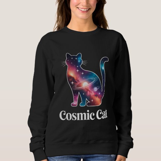 Cosmic Cat Silhouette Galaxy Space Stars Celestial スウェットシャツ (正面)
