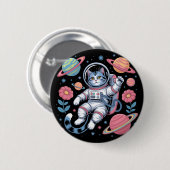 Cosmic Catstronaut in Neon Space Vaporwave 缶バッジ (正面&裏面)