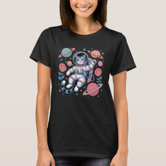 Cosmic Catstronaut in Neon Space Vaporwave Tシャツ