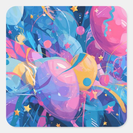 Cosmic Celebration: Abstract Floating Orbs and Sta スクエアシール (正面)