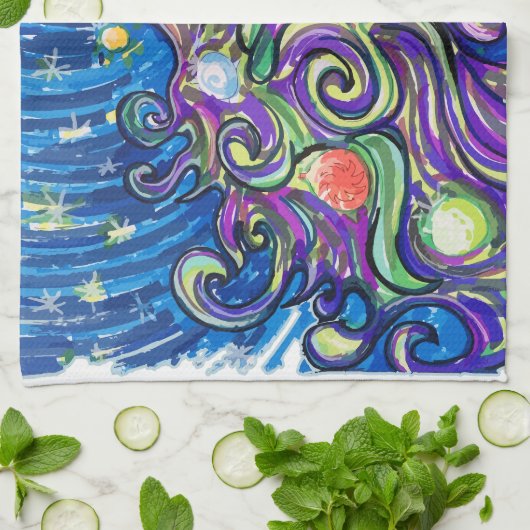 Cosmic Christmas Tree キッチンタオル (折り畳み)