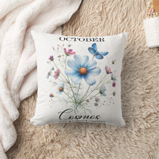 Cosmic Comfort • October Birth Flower Throw Pillow クッション (ブランケット)