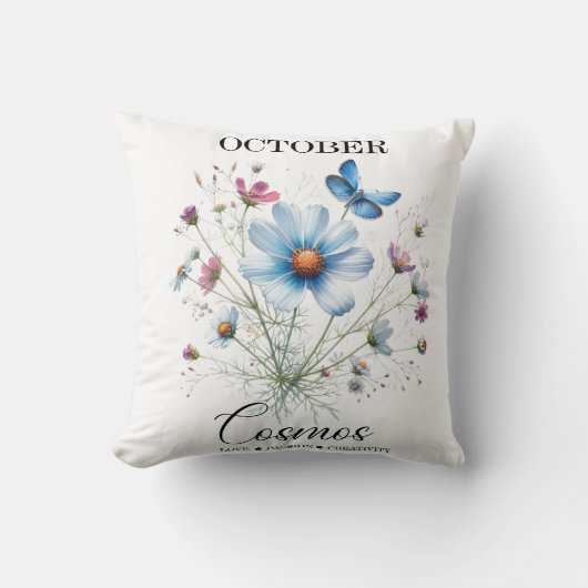 Cosmic Comfort • October Birth Flower Throw Pillow クッション (正面)