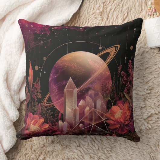 Cosmic Crystal Ringed Planet Fantasy Art (4) クッション (ブランケット)