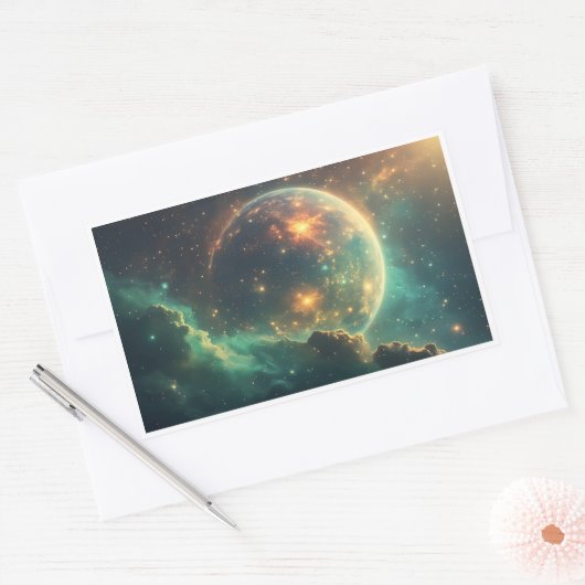 Cosmic Dawn Nebula Design 長方形シール (封筒)