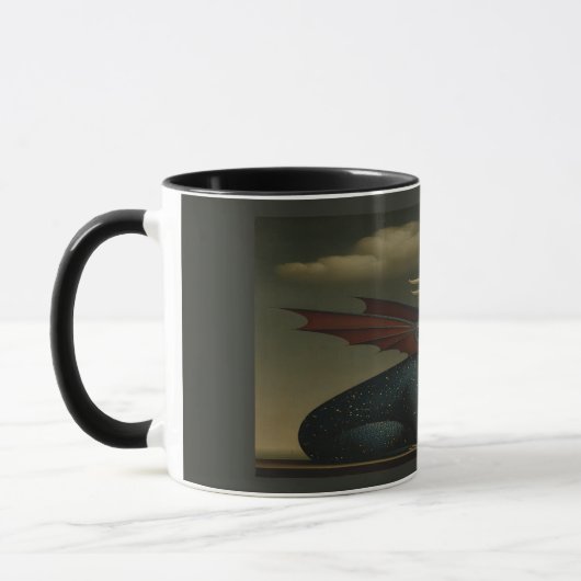 Cosmic Dragon and White Kitten Surreal Art Mug マグカップ (左)