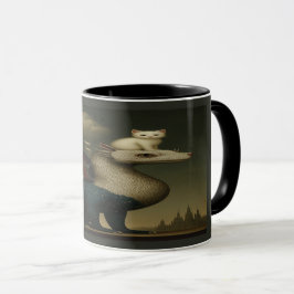 Cosmic Dragon and White Kitten Surreal Art Mug マグカップ