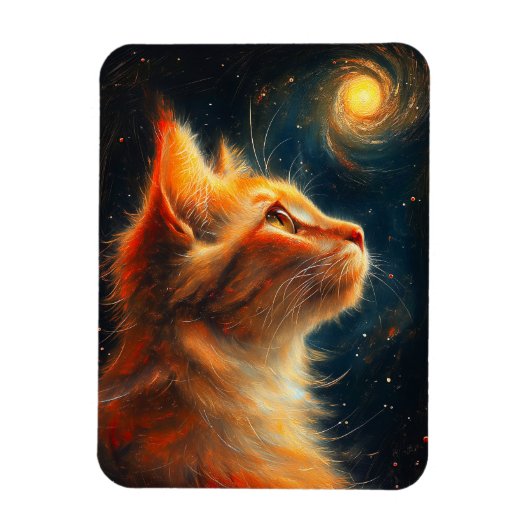 Cosmic Dreamer | 宇宙を見つめる茶トラ猫 マグネット (縦)