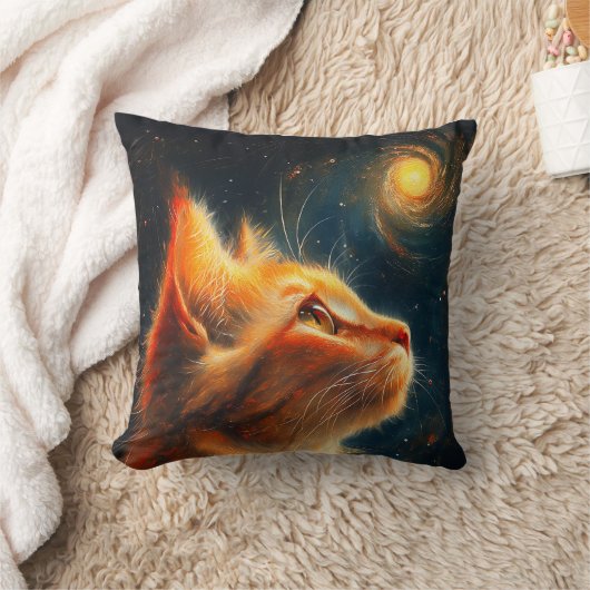 Cosmic Dreamer | Ginger Cat Stargazing クッション (ブランケット)