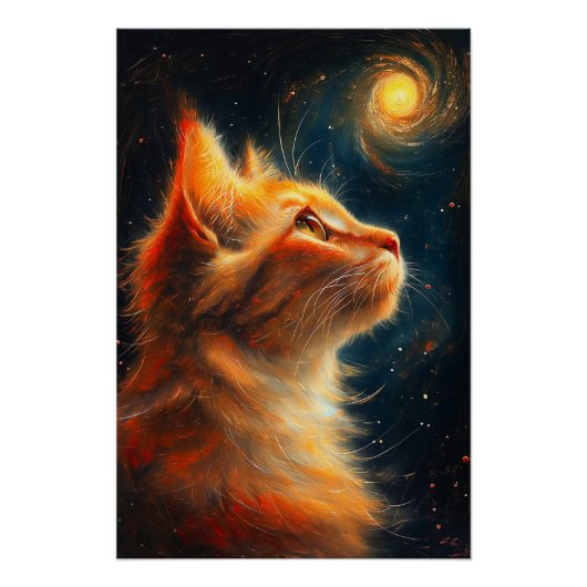 Cosmic Dreamer | Ginger Cat Stargazing ポスター (正面)