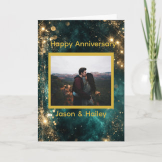 Cosmic Dreamscape Golden Sparkles Custom Photo カード