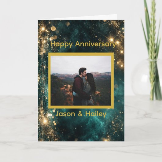 Cosmic Dreamscape Golden Sparkles Custom Photo カード (正面)