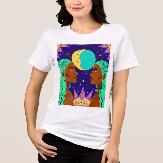 Cosmic Duality: Sun, Moon, and Sisterhood トライブレンドTシャツ (正面)