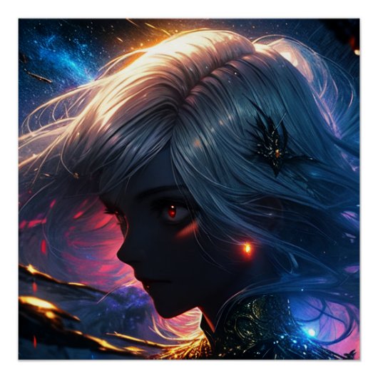 Cosmic Elf Portrait – Neon Fantasy Wall Art ポスター (正面)
