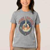 Cosmic Explorer Rocket Ship Future Space  トライブレンドＴシャツ (正面)