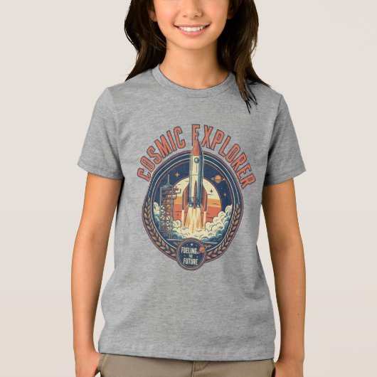 Cosmic Explorer Rocket Ship Future Space  トライブレンドＴシャツ (正面)