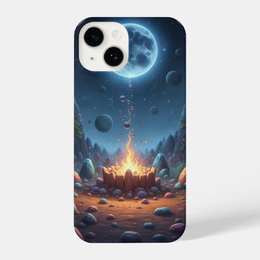 Cosmic Fire & Magic Moon Fantasy Art Phone Case iPhoneケース (裏面)