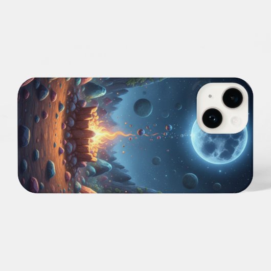 Cosmic Fire & Magic Moon Fantasy Art Phone Case iPhoneケース (裏面横)