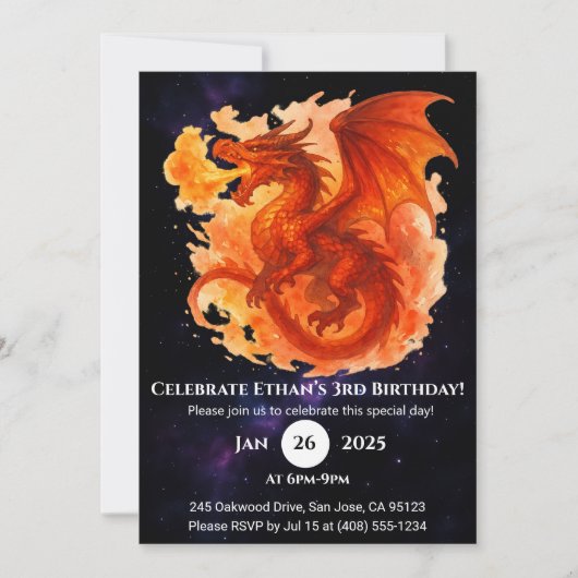 Cosmic Flame Dragon Birthday Invitation 招待状 (正面)