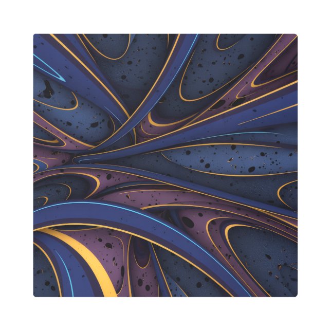 Cosmic Flow Abstract — Blue & Gold Metal Wall Art メタルプリント (正面)