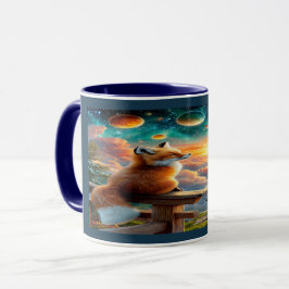 Cosmic Fox and Planets Magical Sunset Mug マグカップ