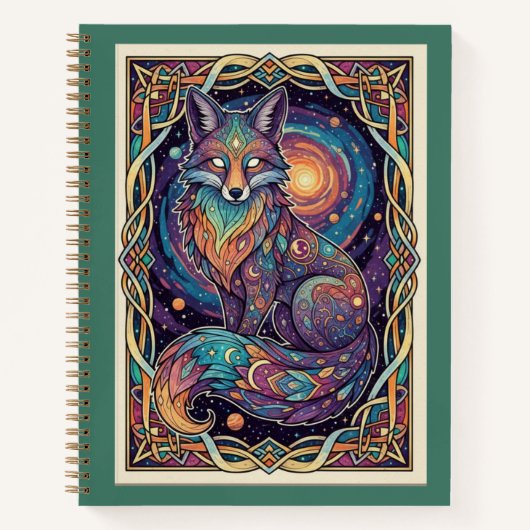Cosmic Fox Galaxy Zentangle Spirit Journal ノートブック (正面)