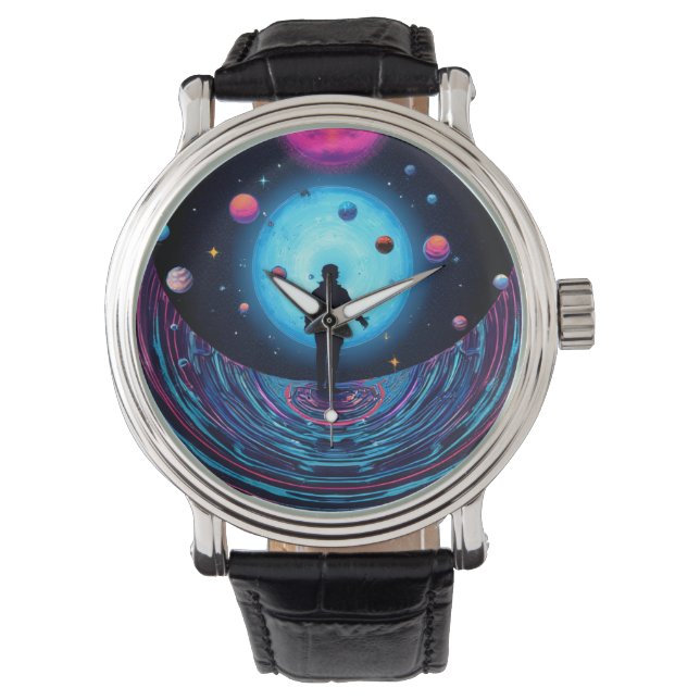 Cosmic Galaxy Astronaut Watch – Futuristic Space A 腕時計 (正面)