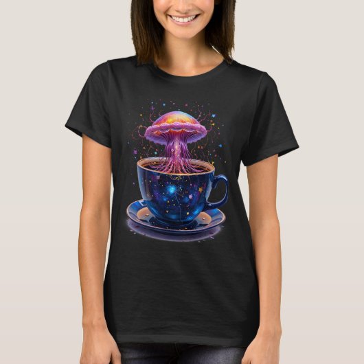 Cosmic Galaxy Jellyfish in Teacup Whimsical Space Tシャツ (正面)