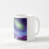 Cosmic Galaxy Mug – Green Nebula Over Purple Mount コーヒーマグカップ (正面右)