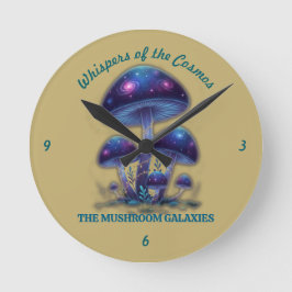 Cosmic Galaxy Mushrooms - Whimsical Fantasy Fungi ラウンド壁時計
