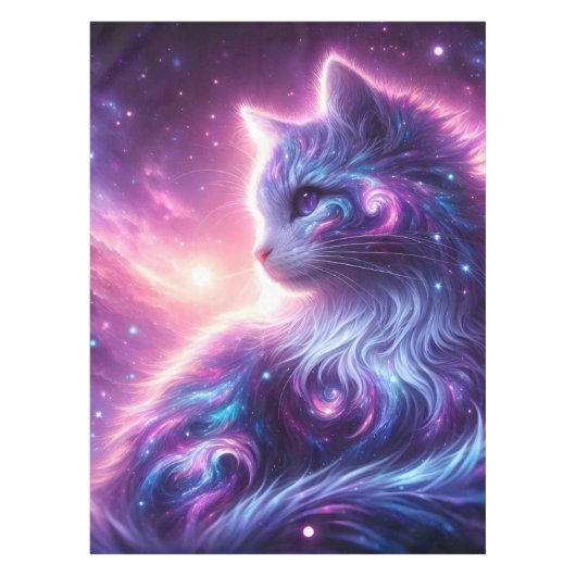 Cosmic Galaxy Mystical Feline Celestial テーブルクロス (正面)
