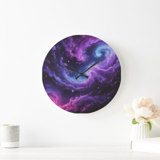 Cosmic Galaxy Nebula Abstract Space Art Design ラージ壁時計 (ホーム)