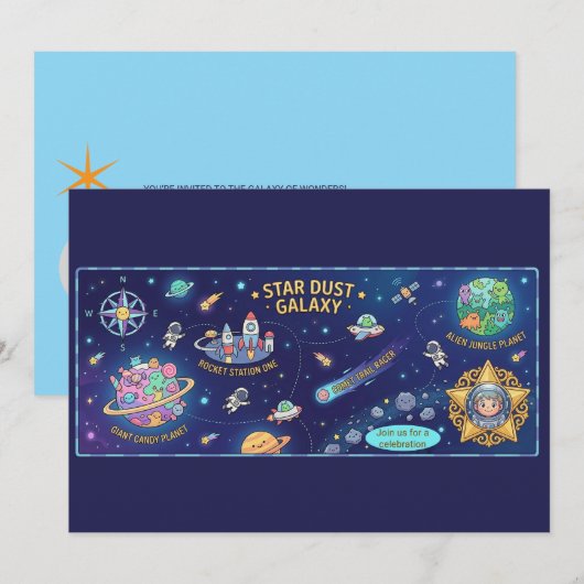 Cosmic Galaxy Star Dust Map Kids Celebration Invit 招待状 (正面/裏面)