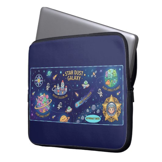 Cosmic Galaxy Star Dust Map Laptop Protective Case ラップトップスリーブ (正面左)