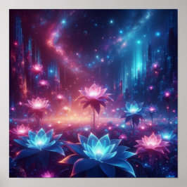 Cosmic Garden of Luminous Blooming Flowers ポスター