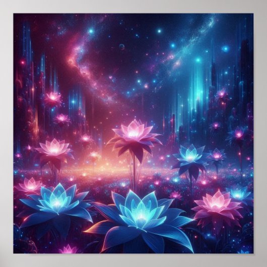 Cosmic Garden of Luminous Blooming Flowers ポスター (正面)
