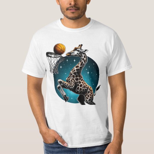 Cosmic Giraffe Slam Dunk – 銀河バスケットボールアート Tシャツ (正面)