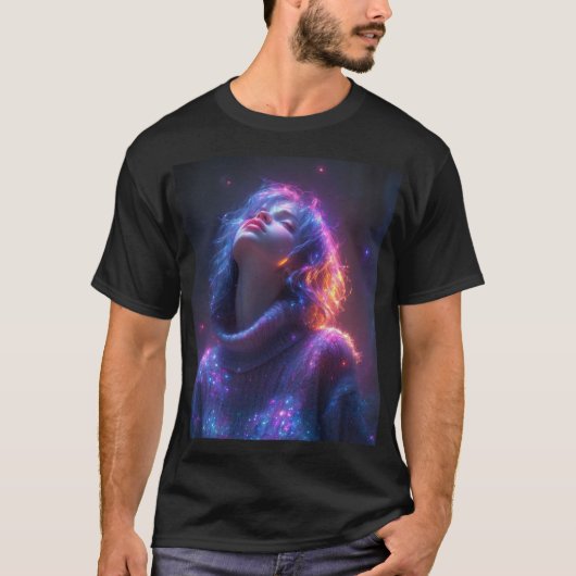: "Cosmic Glow Graphic Tee – 未来的ファッションSt Tシャツ (正面)