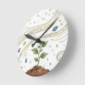 Cosmic Growth Nature Plant with Roots and Stars  ラウンド壁時計 (傾斜)