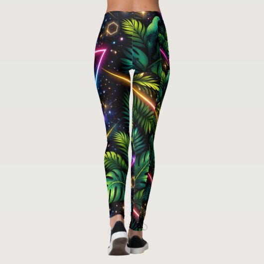 Cosmic Jungle Neon Galaxy Tropical Activewear レギンス (裏面)