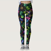 Cosmic Jungle Neon Galaxy Tropical Activewear レギンス (正面)