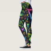Cosmic Jungle Neon Galaxy Tropical Activewear レギンス (左)