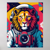 Cosmic Lion – Astronaut Helmet Poster | Bold Space ポスター (正面)