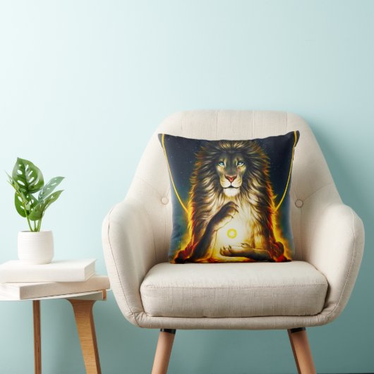 Cosmic Lion Warrior Throw Pillow クッション (椅子)