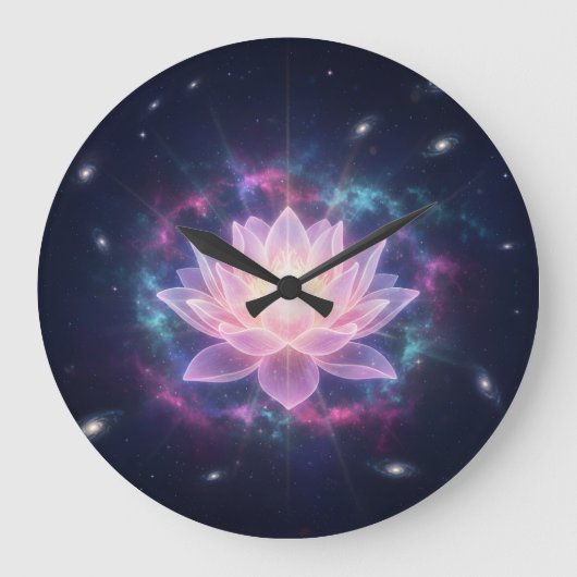 Cosmic Lotus Bloom - Spiritual Divine Radiance ラージ壁時計 (正面)