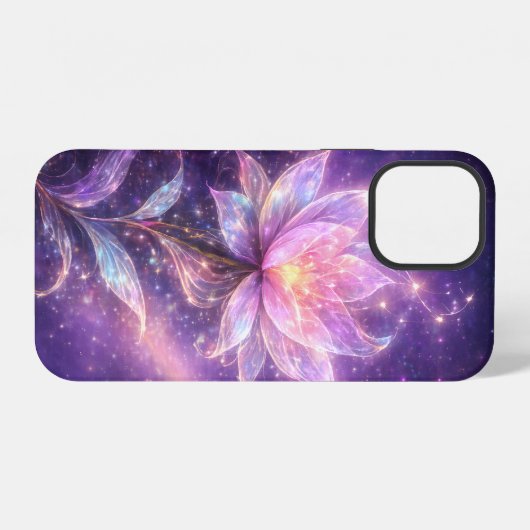 Cosmic Lotus Flower with Galaxy Glow iPhoneケース (裏面横)
